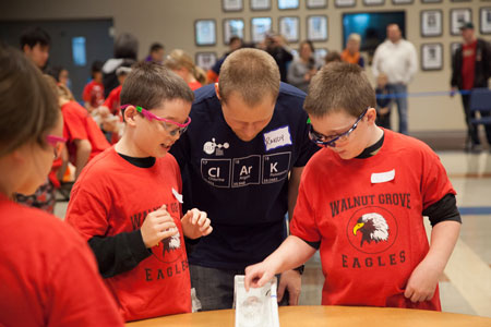 Students compete in the Rocket Boat Rally during the 2014 Elementary Science Olympiad.
