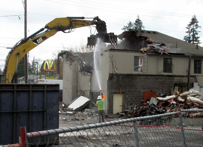 The demolition of the buildings on the corner of 4th Plain Blvd and Fort Vancouver Way is expected to be complete by April 3, 2015.