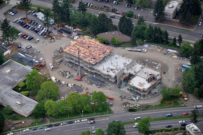 Construction as of May 4, 2015, includes the 4th floor and part of the roof. Photo by Skanska.