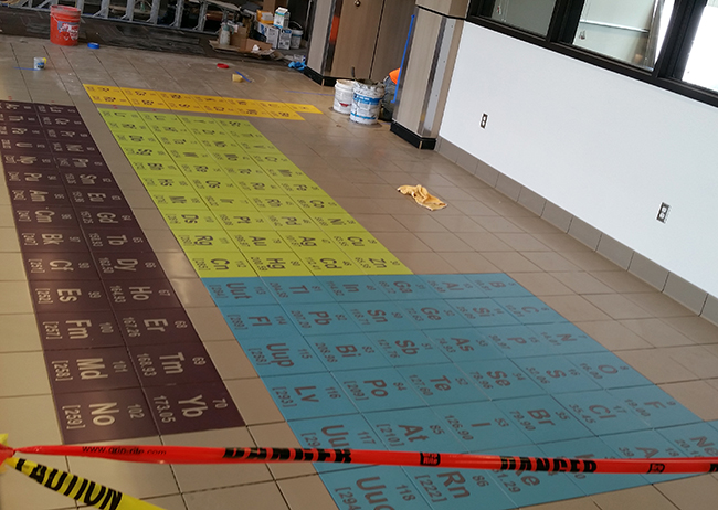 This periodic table is located outside one of the chemistry labs in the new STEM building.