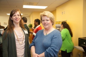 (Left to right) Clark College Veterans Club and Associated Students president Megan O’Malley thanks Jane Hagelstein, whose donation helped make the Veterans Resource Center possible.