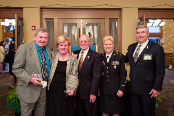 Jane Hagelstein, second from left, accepting her award. Joining Jane, from left to right, is Royce Pollard, Jane, Les Burger, Kelly Jones and Robert Knight.
