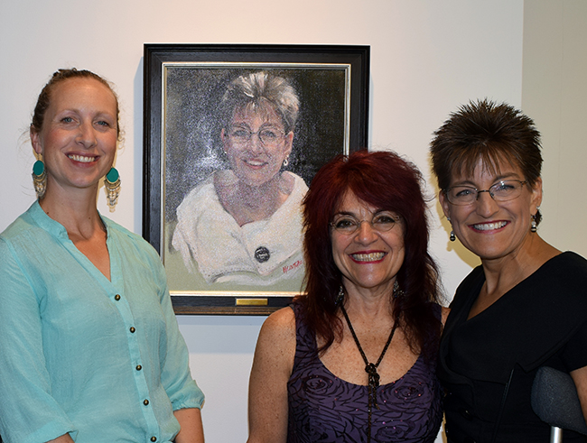 Left to right, Archer Gallery Director Senseney Stokes, artist Hilarie Couture, and president Lisa Gibert