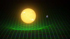 Gravitational pull example of how sun and earth warp space.