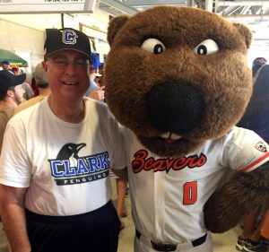 Michael Rash '66 was at the College World Series in Omaha, Neb., in June showing his Penguin Pride alongside OSU's Benny Beaver.