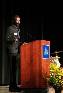 Evans Kamme speaking at the Clark College Foundation Scholarship Reception