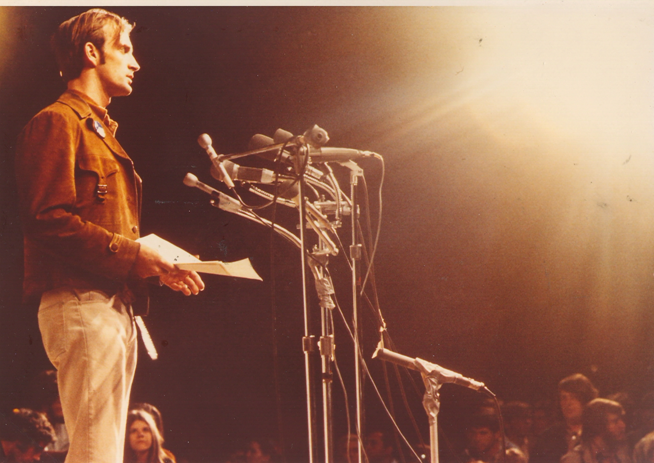 Denis Hayes speaking at the ellipse on the National Mall in Washington, D.C. in 1970.
