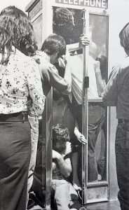 Clark students phone booth stuffing in an undated photo.
