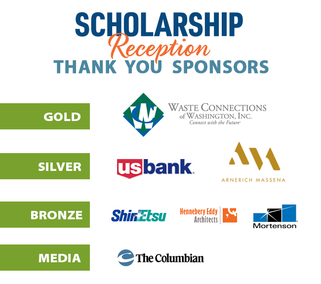 Thank you to event sponsors gold level Waste Connections, silver level US Bank and Arnerich Massena and bronze level S.E.H. America, Mortenson, and Hennebery Eddy Architects. Media Sponsor is The Columbian Newspaper.